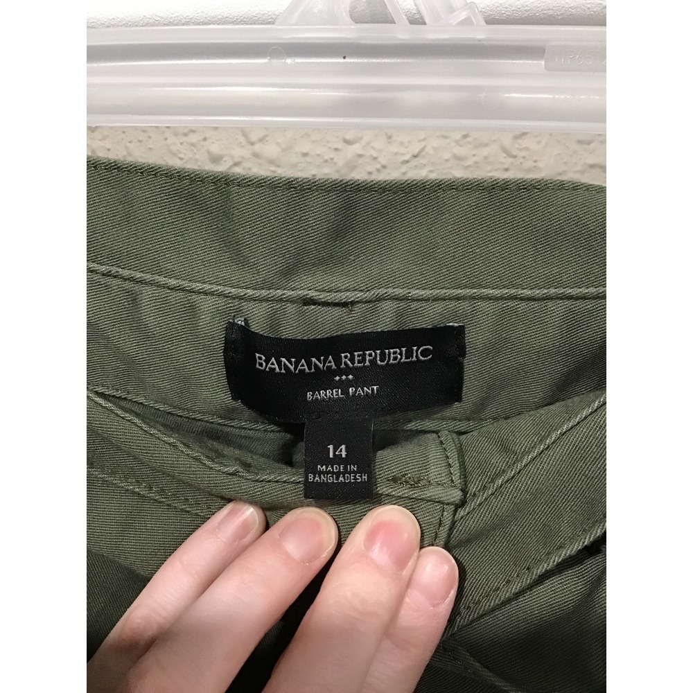 NWT Banana Republic High Rise Tie Waist Barrel Pants 14 Olive Minimalist Utility - Picture 3 of 7